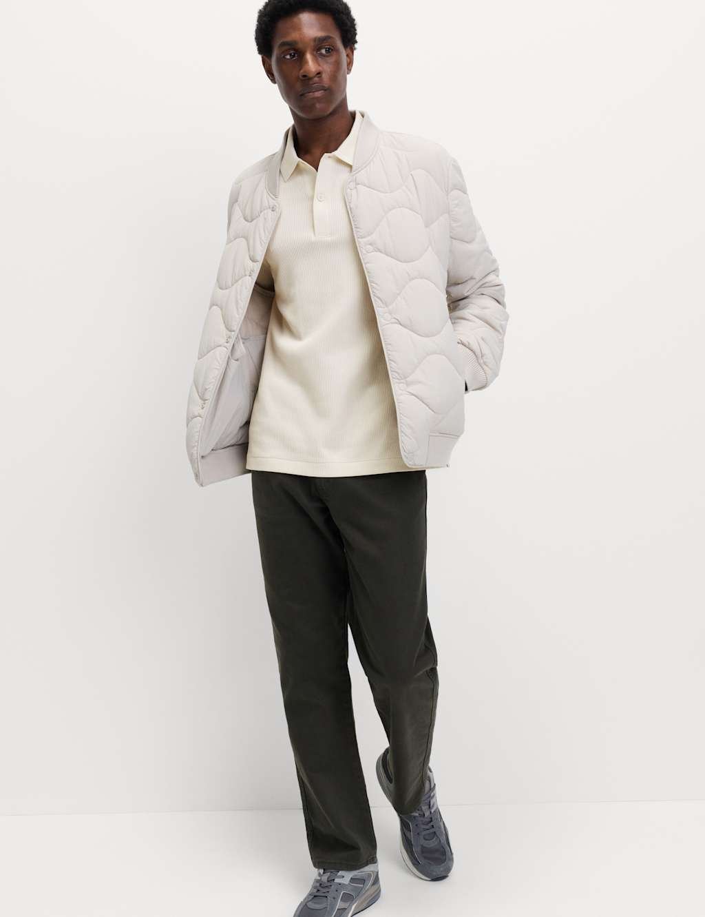 Marks & Spencer M&S Pure Cotton Textured Polo Shirt Ecru - 3