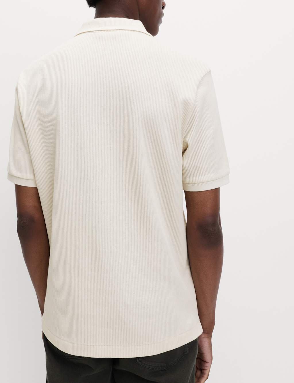 Marks & Spencer M&S Pure Cotton Textured Polo Shirt Ecru - 4