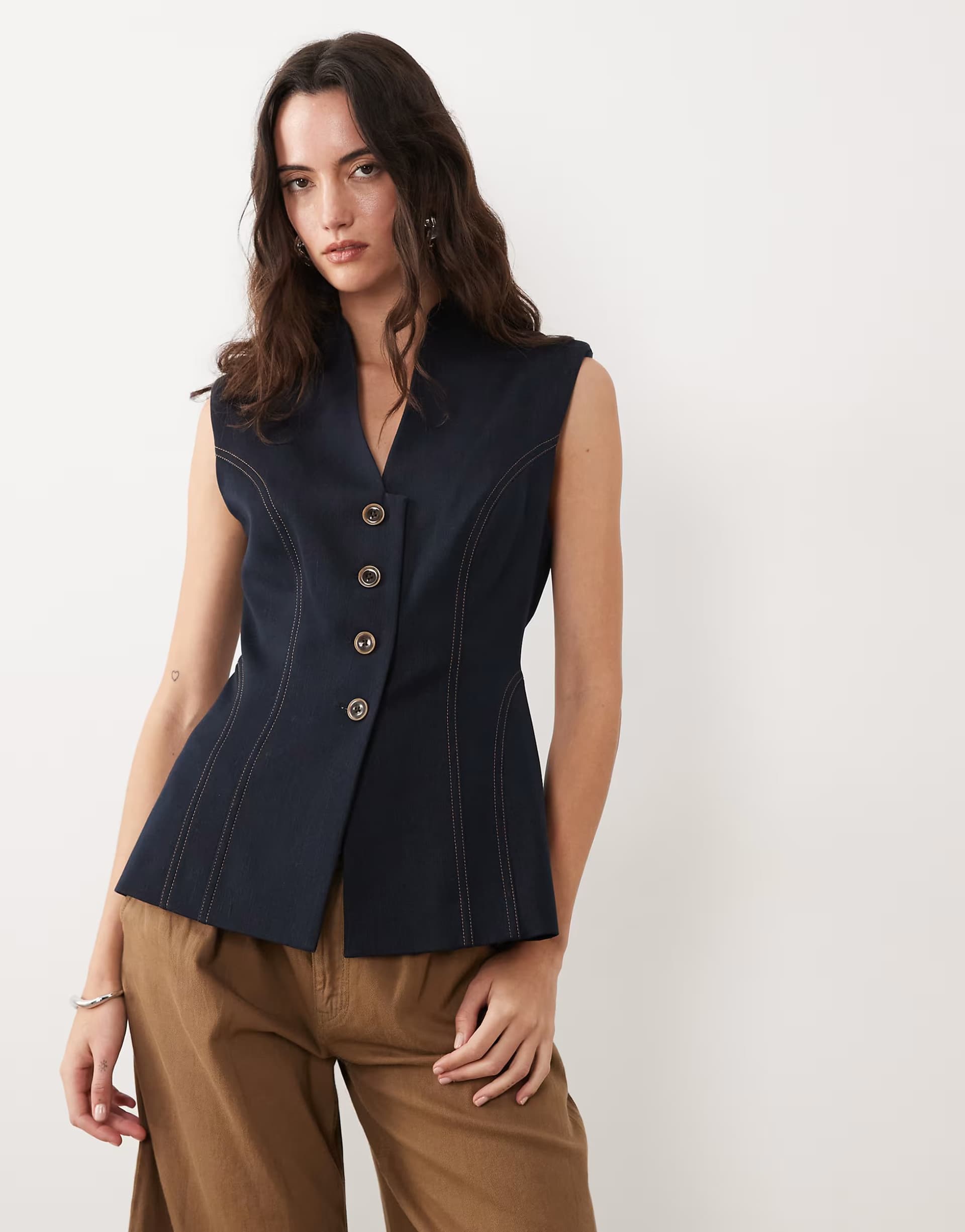 ASOS River Island high neck denim waistcoat in dark denim