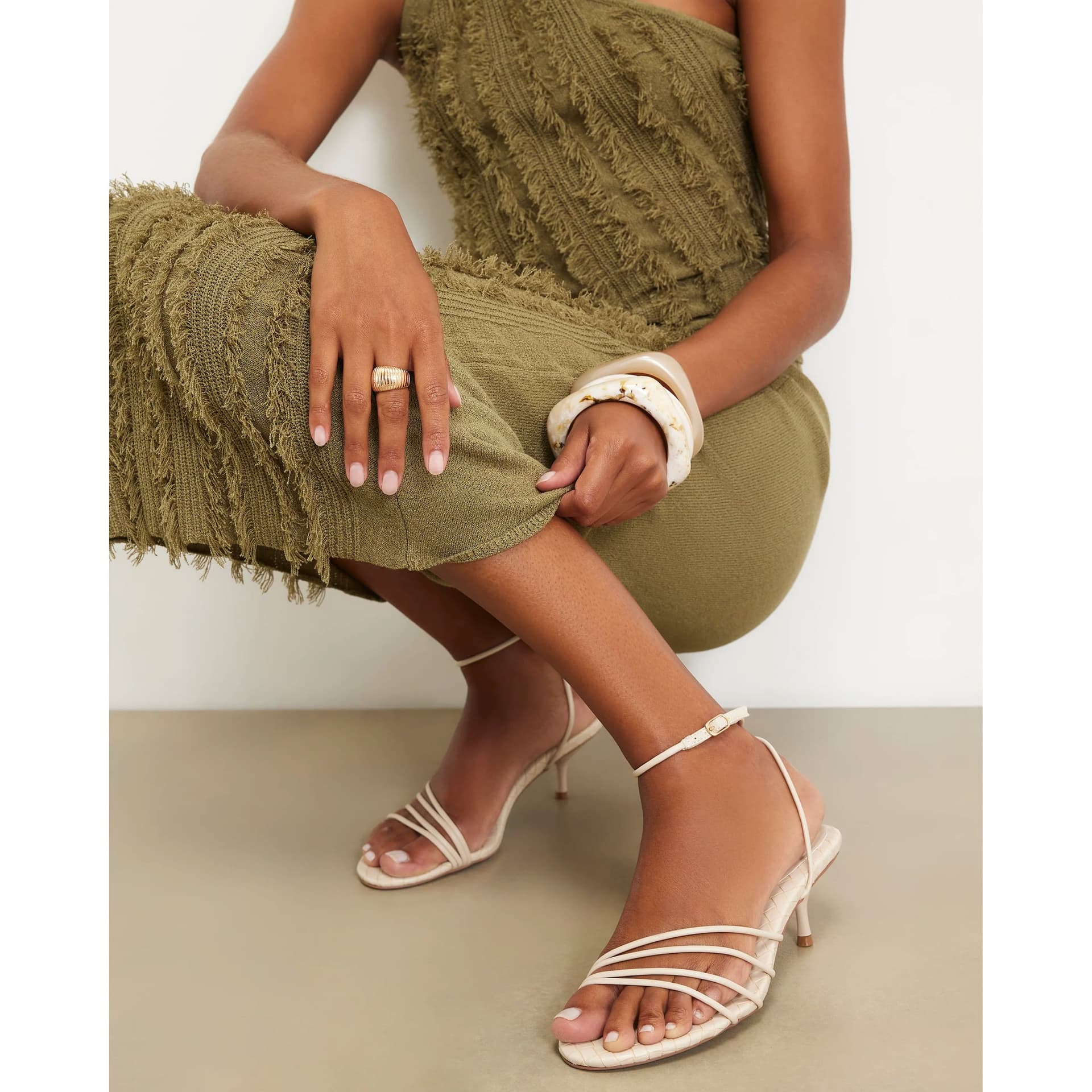 River Island River Island Womens Cream Woven Skinny Strap Sandals