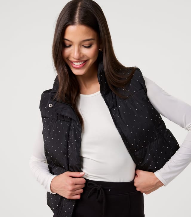 Pink Vanilla Women's Black Diamante Sleeveless Puffer Gilet Pink Vanilla New Look - 3