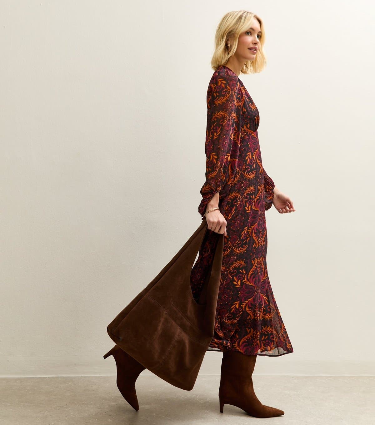 New Look Women's Black Baroque Long Sleeve Midi Dress New Look