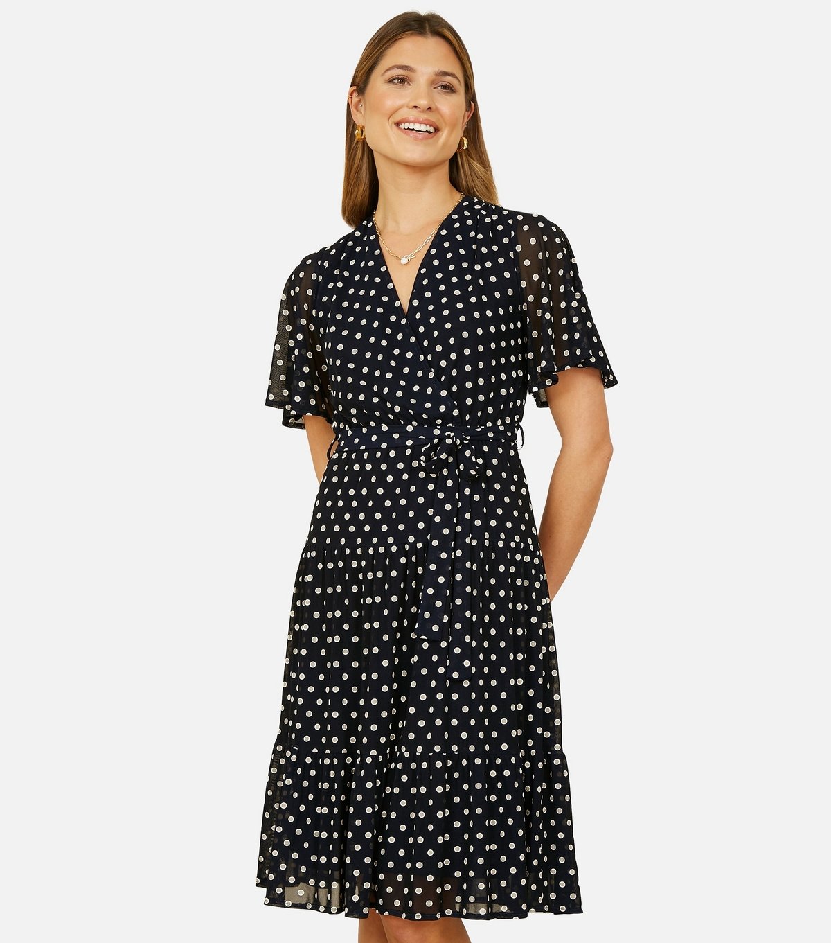 Yumi Women's Navy Dot Print Flutter Sleeve Midi Dress Yumi New Look - 2