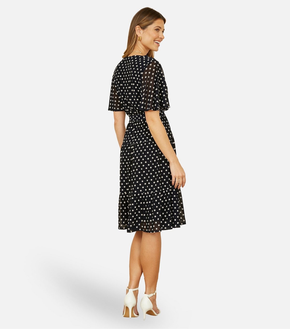 Yumi Women's Navy Dot Print Flutter Sleeve Midi Dress Yumi New Look - 3