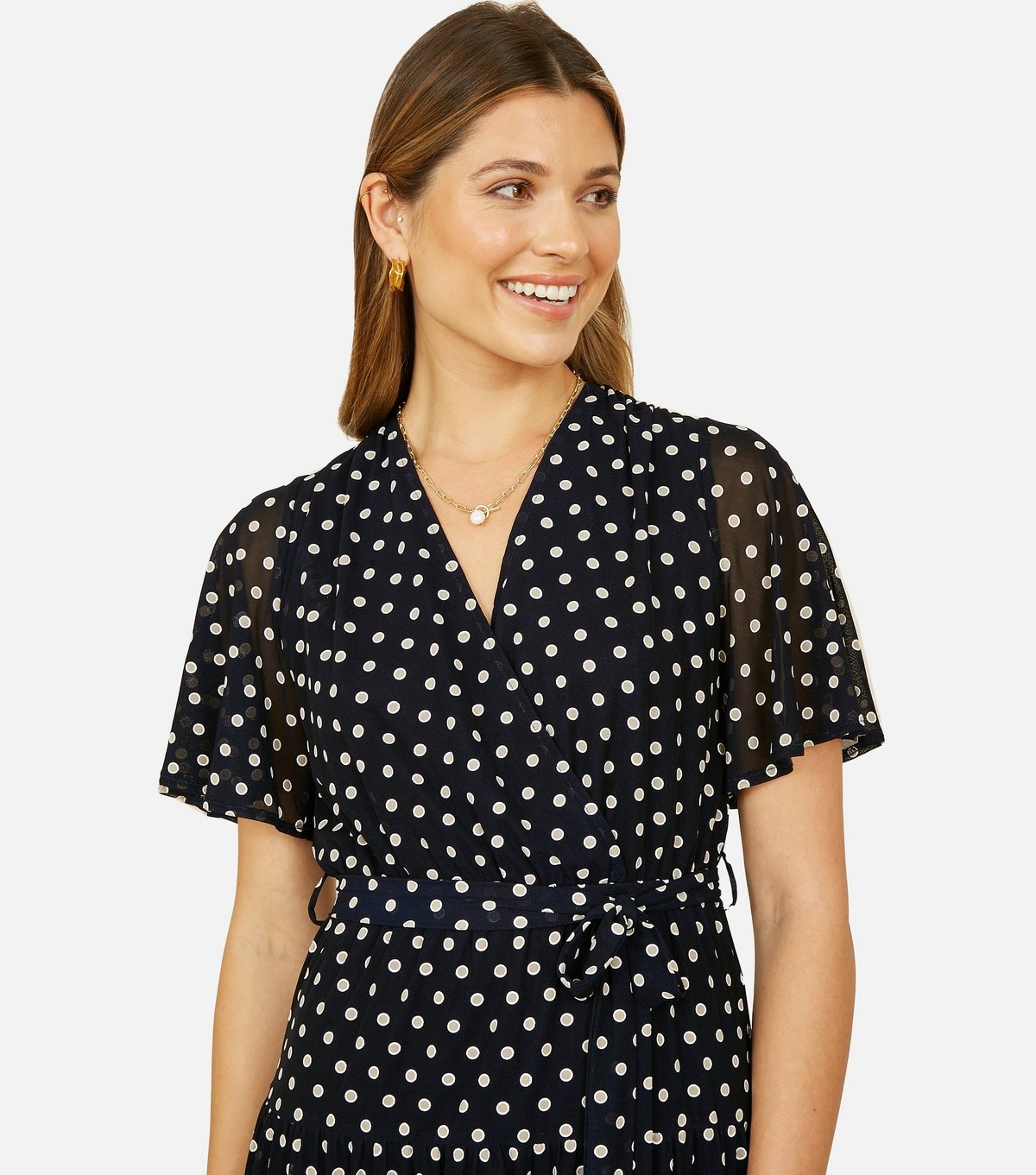 Yumi Women's Navy Dot Print Flutter Sleeve Midi Dress Yumi New Look - 4