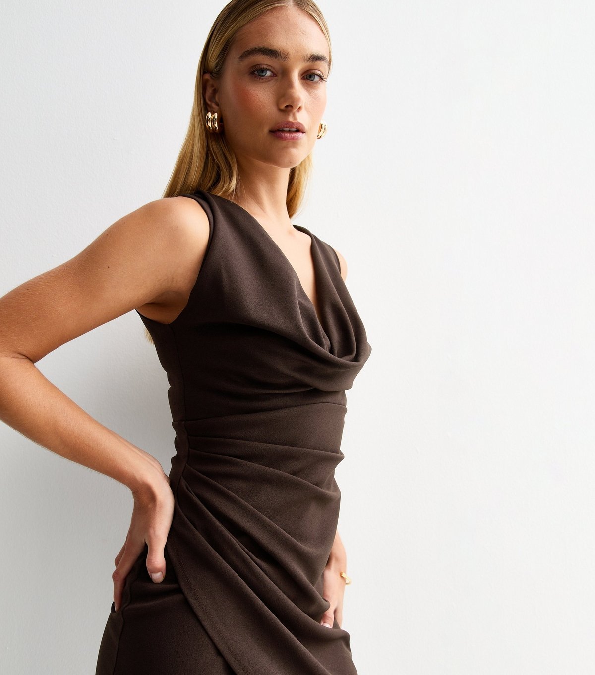 New Look Women's Dark Brown Cowl Neck Draped Midi Dress New Look - 3