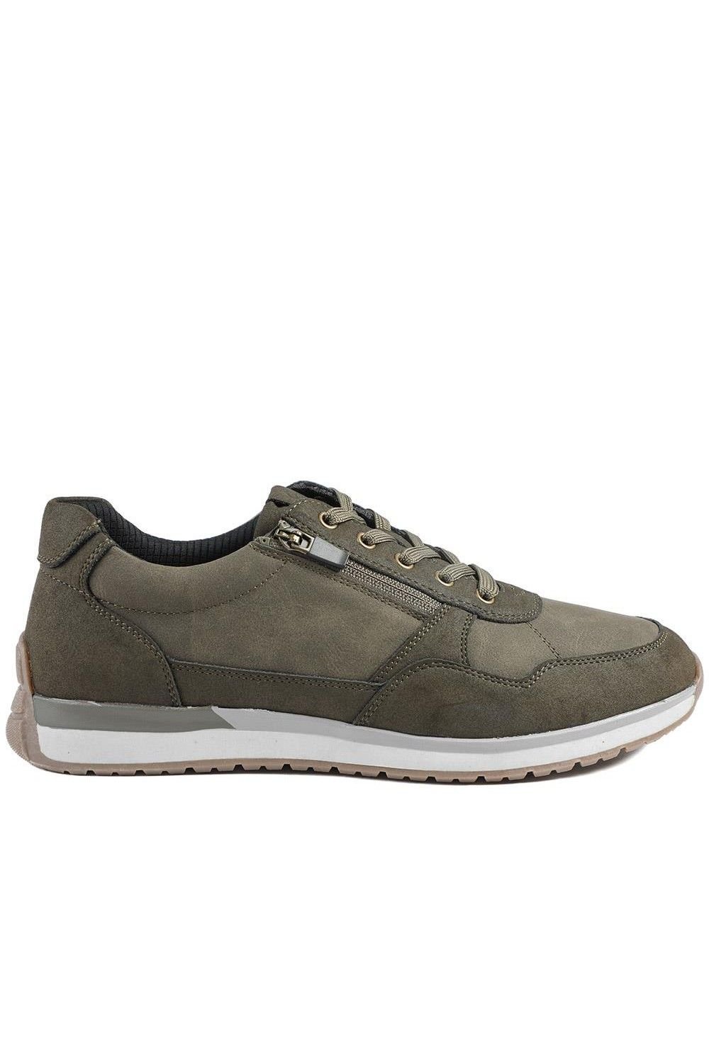 Pavers Pavers Men's Lace Up Trainer with Grip Sole in Khaki - 2