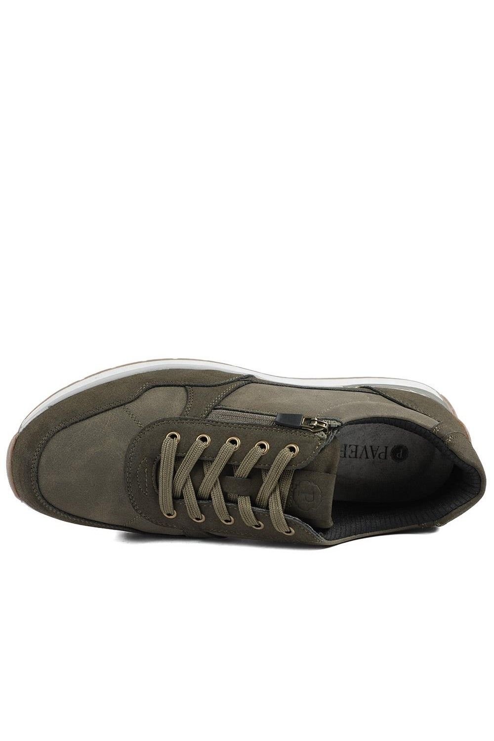 Pavers Pavers Men's Lace Up Trainer with Grip Sole in Khaki - 4