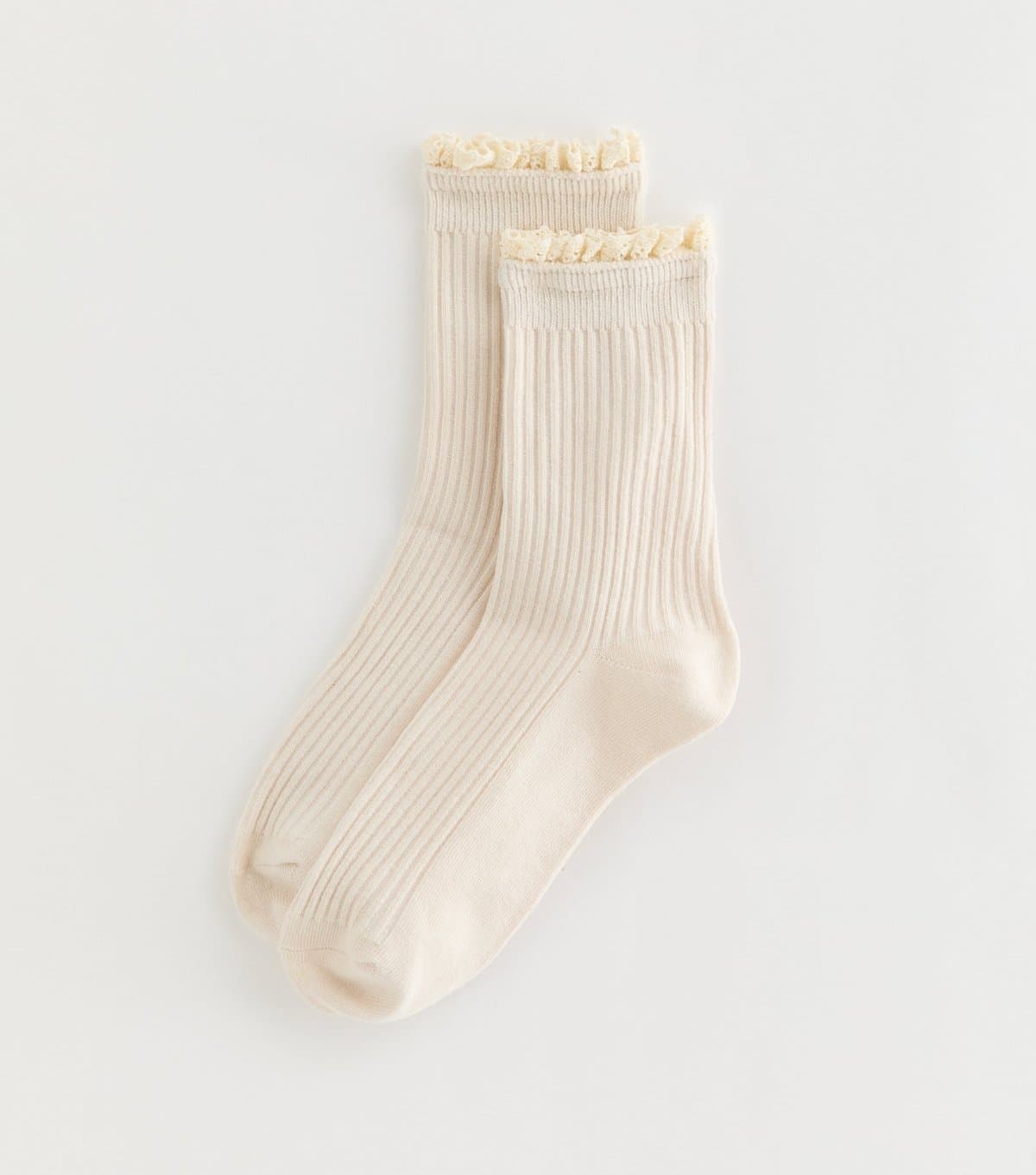 New Look Cream Ribbed Crochet Frill Ankle Socks New Look