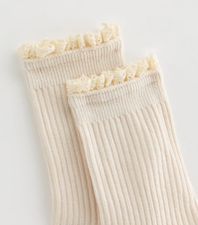 New Look Cream Ribbed Crochet Frill Ankle Socks New Look - 2