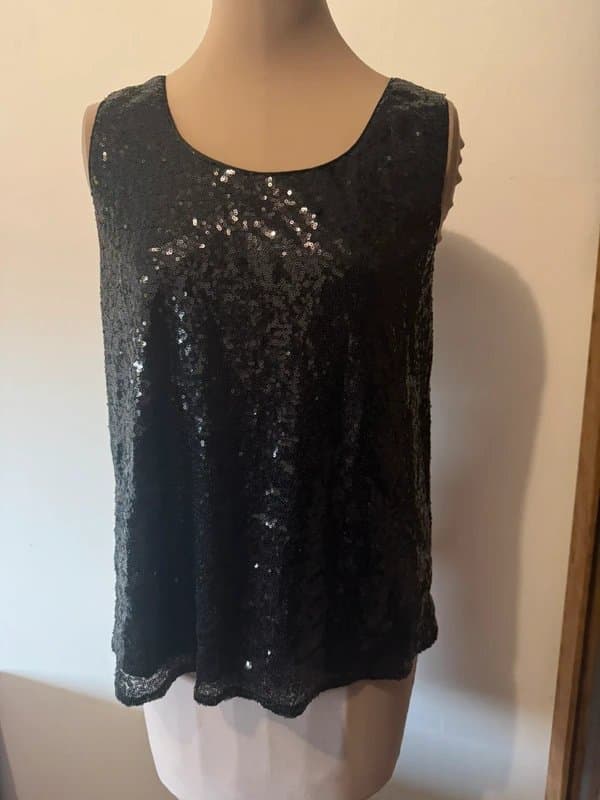 ASOS Design black sequin sparkly shine vest top cami size 10 glam party wear