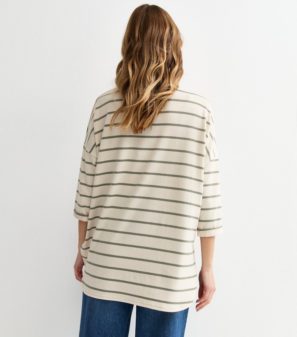 New Look Women's Green Striped Cropped Sleeve Oversized Top New Look - 4