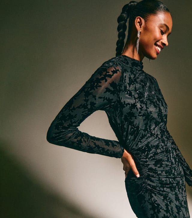 New Look Women's Black Velvet Floral Devore Long Sleeve Midi Dress New Look - 3