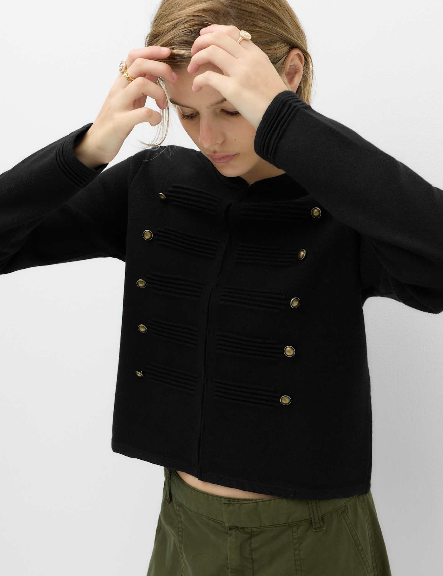 Marks & Spencer M&S Cotton Rich Button Detail Knitted Jacket Black