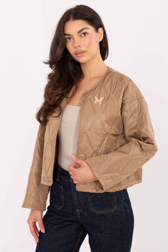 Love Lace Love Lace Women's Quilted Transitional Jacket with Brooch in Brown - 2
