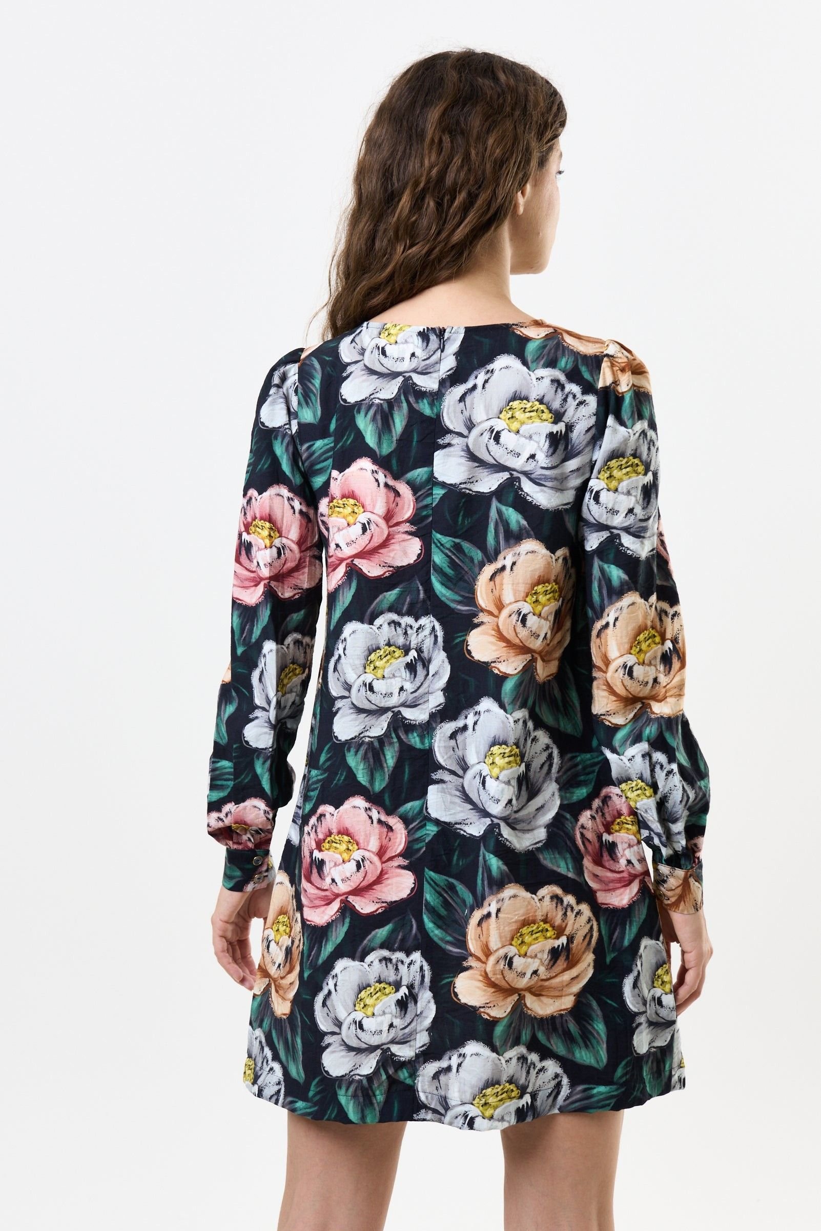 Louche Louche Women's Didee Peonies Long Sleeve A-line Mini Dress - Black - 3