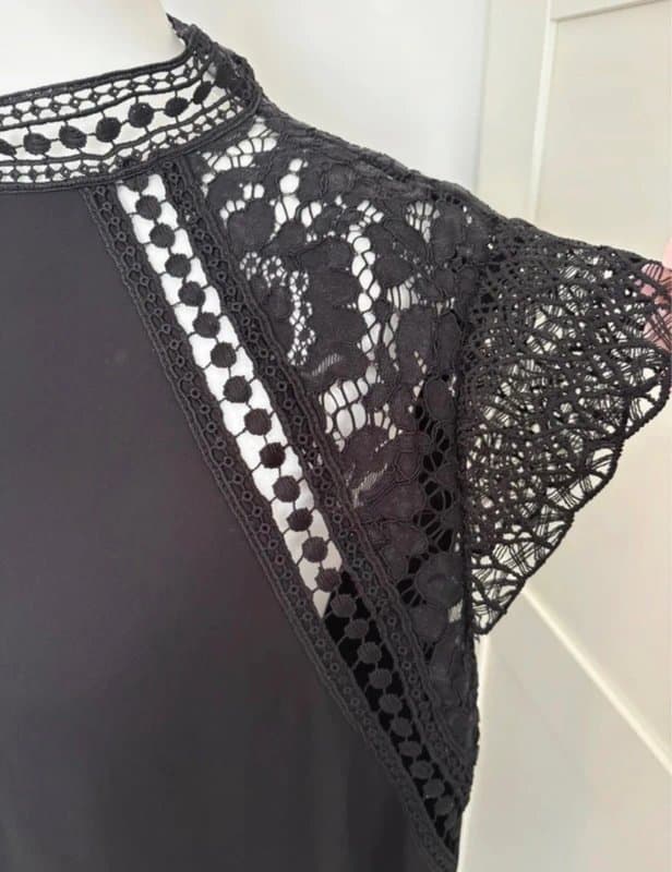 Zara Zara Black Lace High Neck Shift Dress Size M Crochet Lace Cap Sleeve Elegant Mini Dress