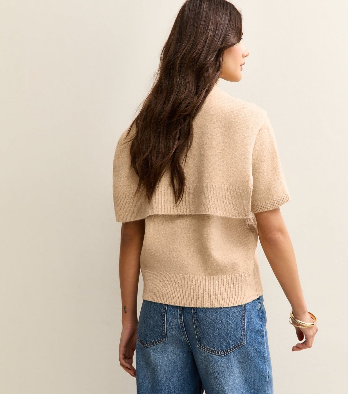 New Look Women's Oatmeal Scarf Tie Short Sleeve Knit Top New Look - 4