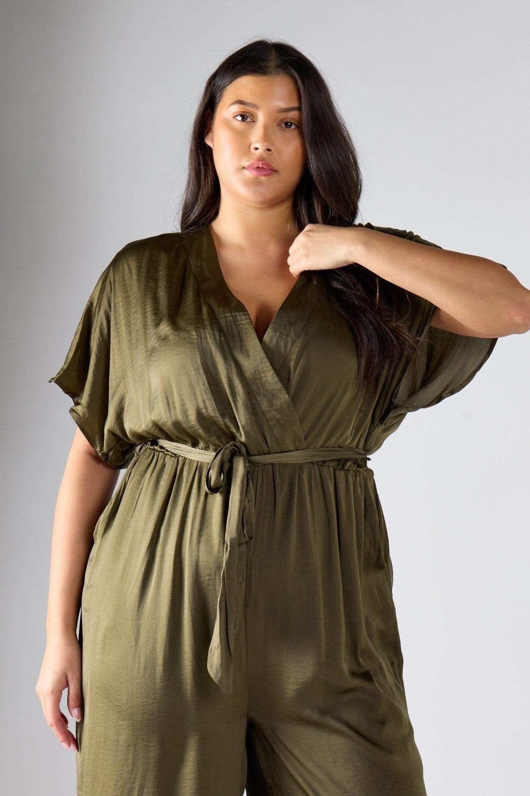 Shnoo Shnoo Women's Belted Wrap Jumpsuit in Khaki - 4