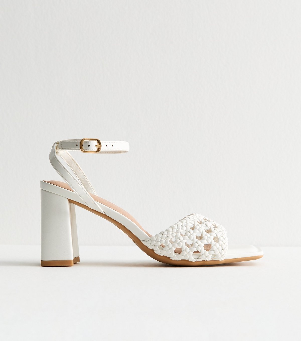 New Look Women's White Faux Leather Woven Strap Block Heel Sandals New Look - 2