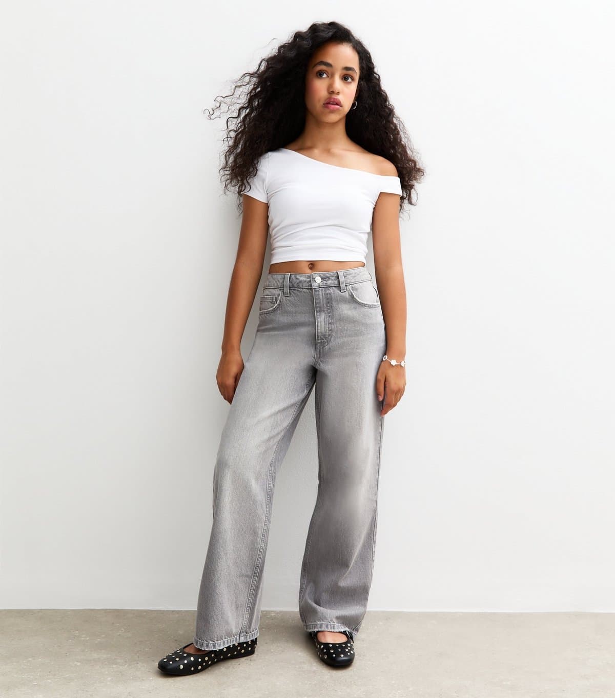 New Look Girls' Dark Grey Wide Leg Jeans New Look