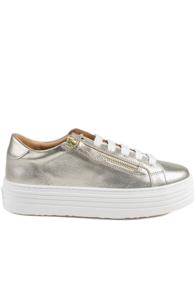 Jones Bootmaker Jones Bootmaker Women's Amaliada Leather Platform Trainers in Gold - 2