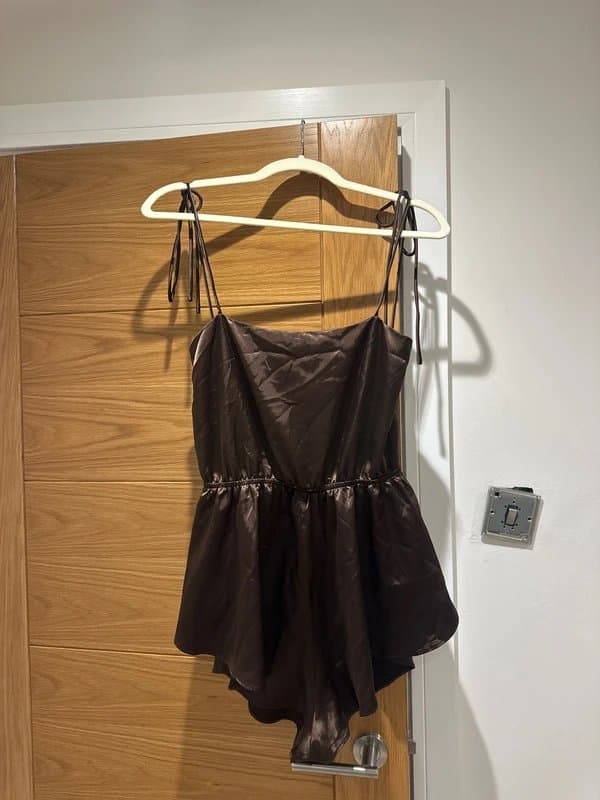 ASOS ASOS Brown Satin Playsuit