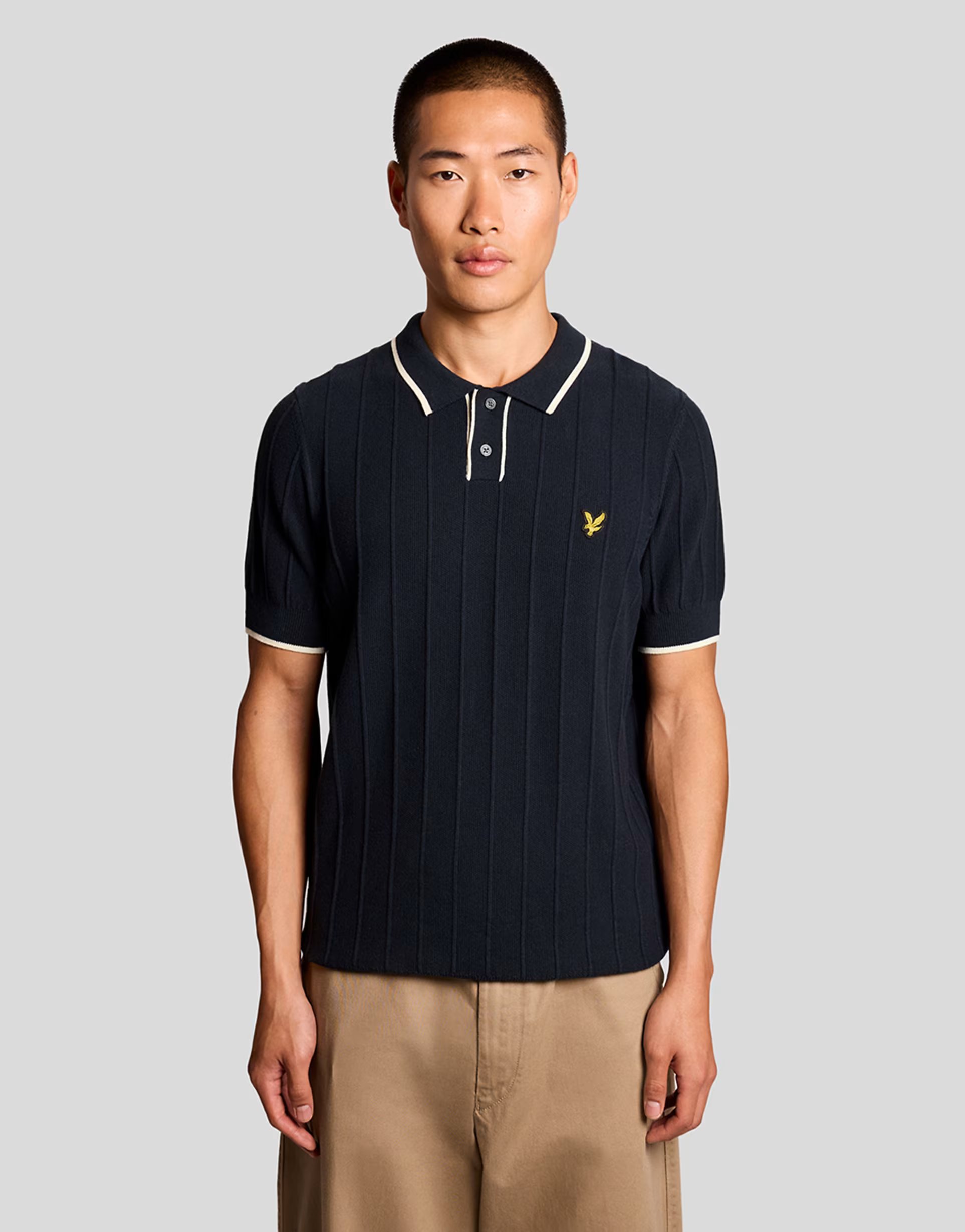 ASOS Lyle & Scott Mid knits tipped pique knitted polo in w444 chalk blue - 1