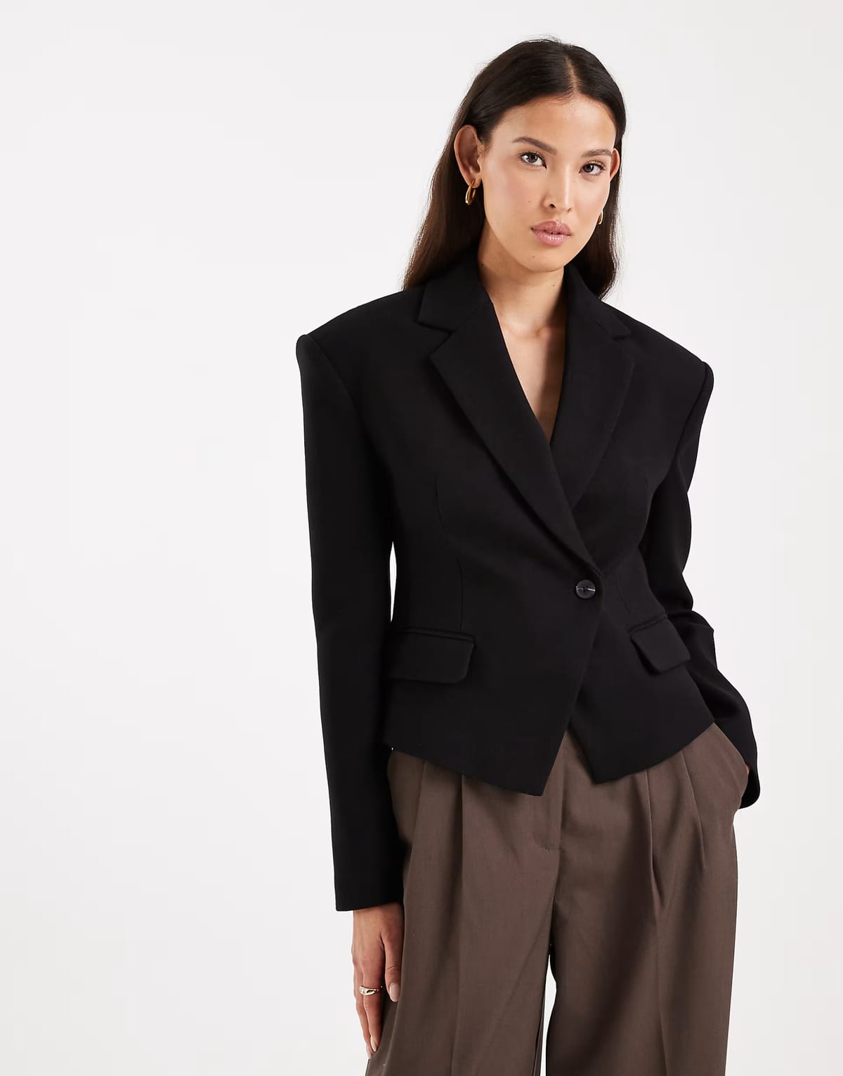 ASOS ASOS DESIGN tailored structured cinched waist cropped blazer in black - 1
