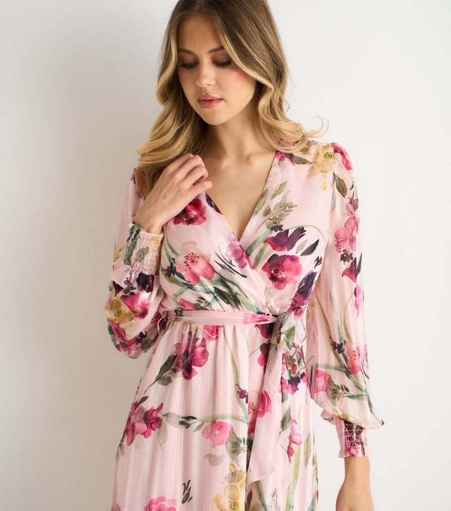 Gini London Women's Light Pink Wrap Floral Midi Dress Gini London New Look - 2