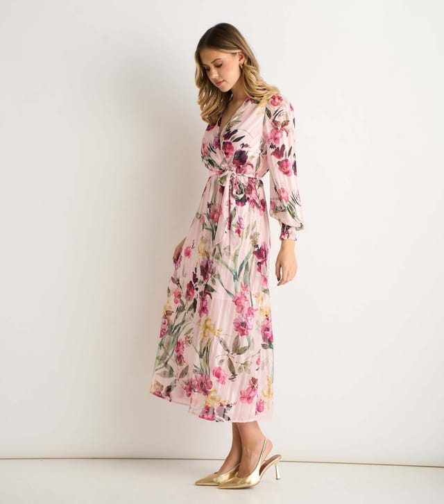 Gini London Women's Light Pink Wrap Floral Midi Dress Gini London New Look - 3