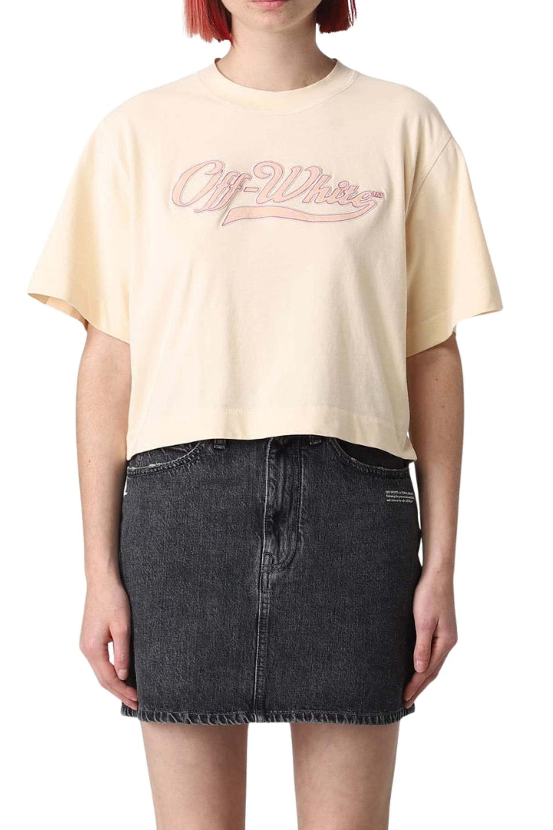 Off-White Off-White Women's Short Sleeve Crew T-shirt in Beige - 4