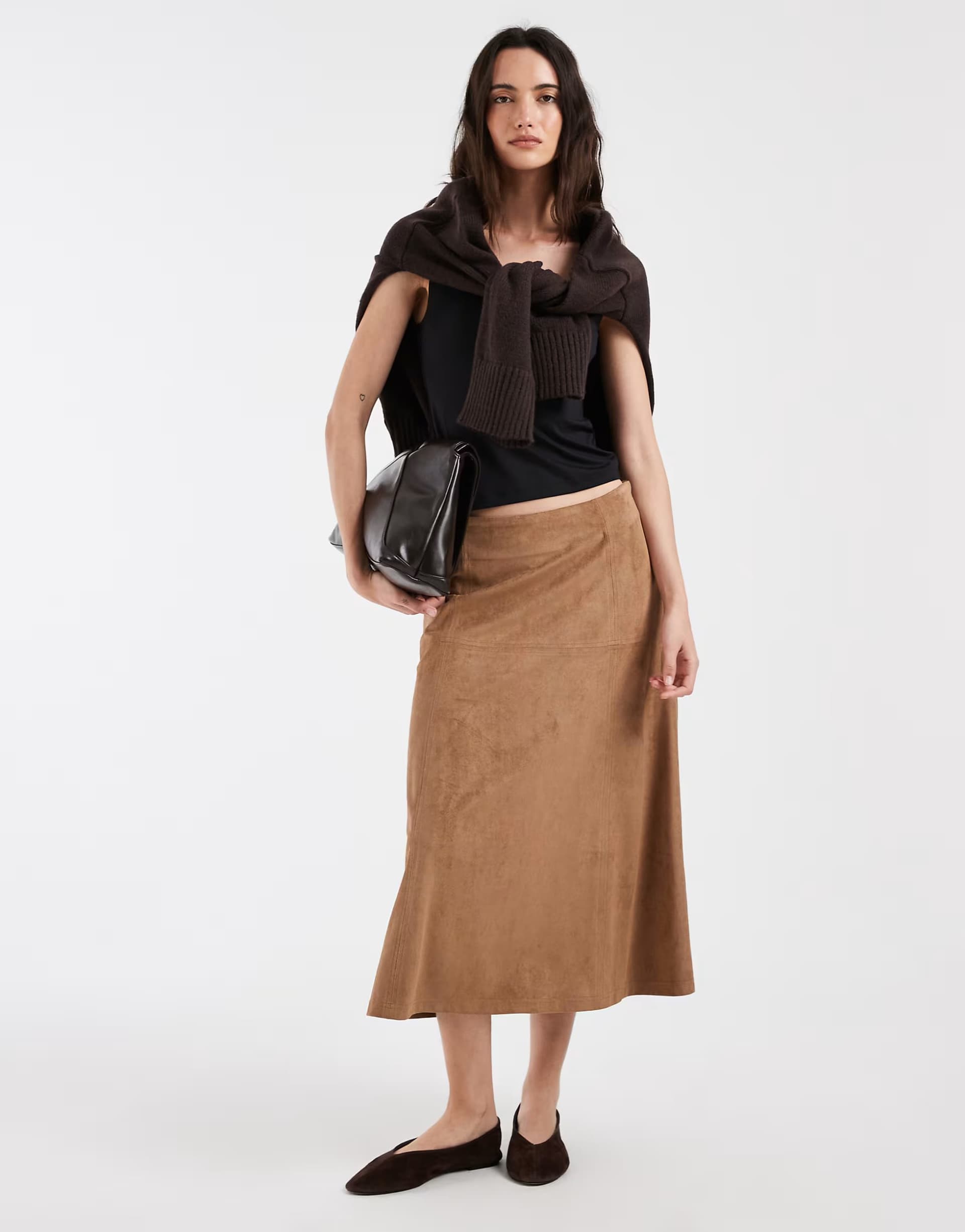 ASOS ONLY faux suede midaxi skirt in brown
