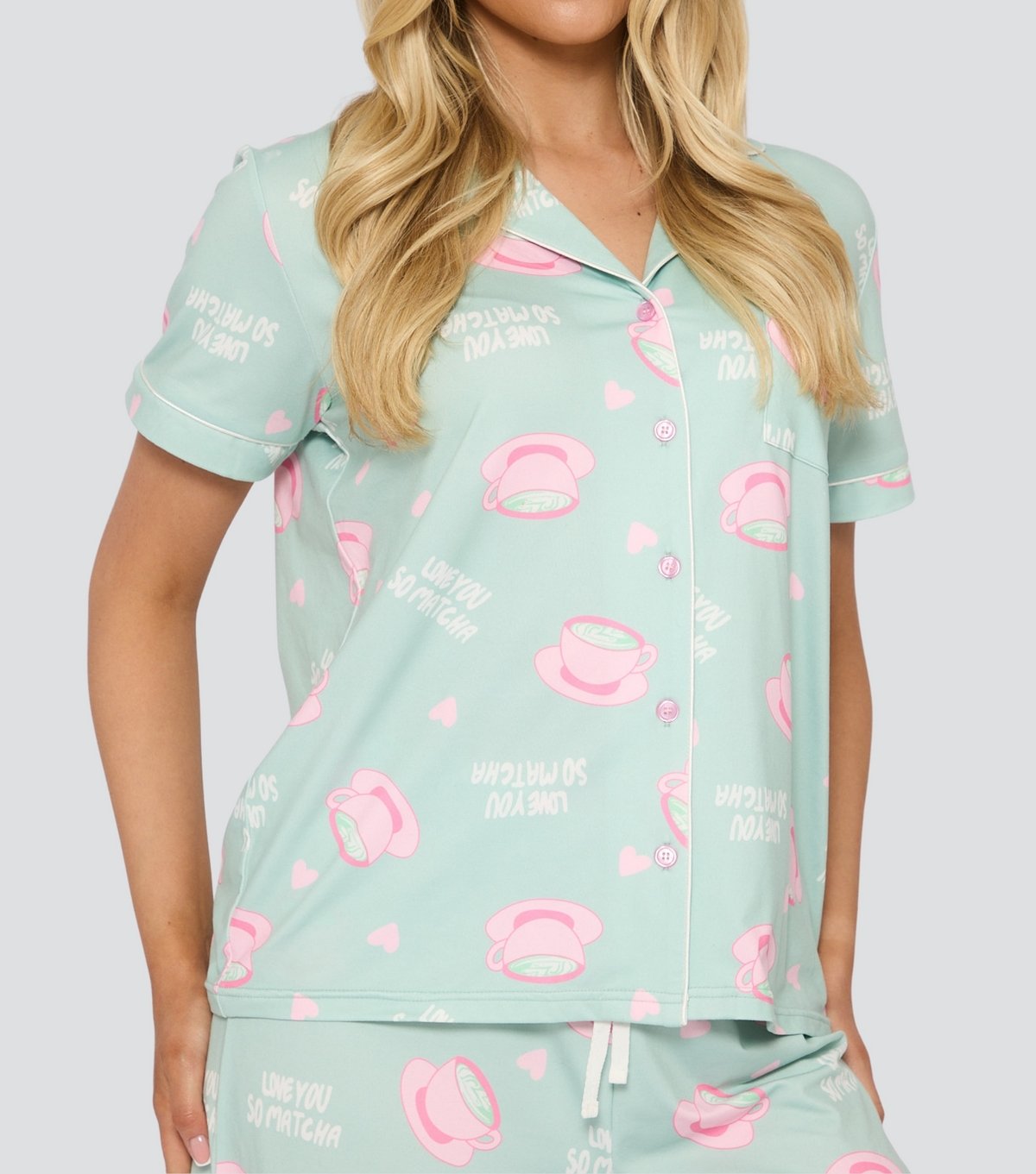 Loungeable Women's Loungeable Green Love You So Matcha Print Pyjama Set Loungeable New Look - 3