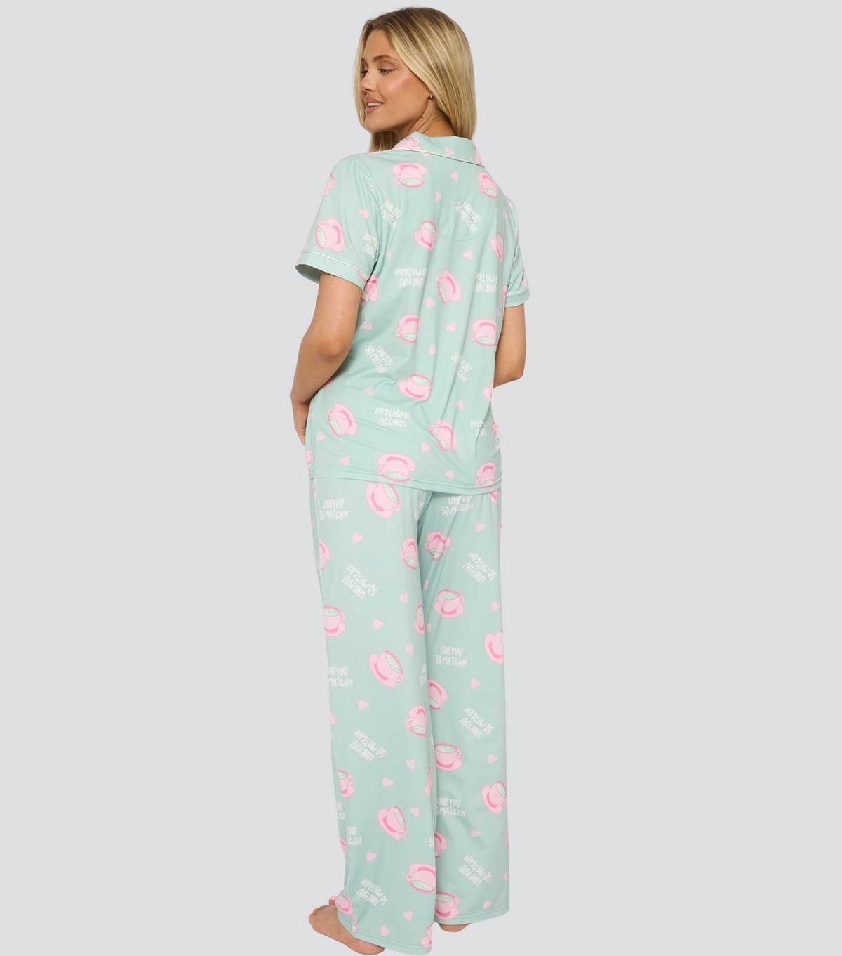 Loungeable Women's Loungeable Green Love You So Matcha Print Pyjama Set Loungeable New Look - 4