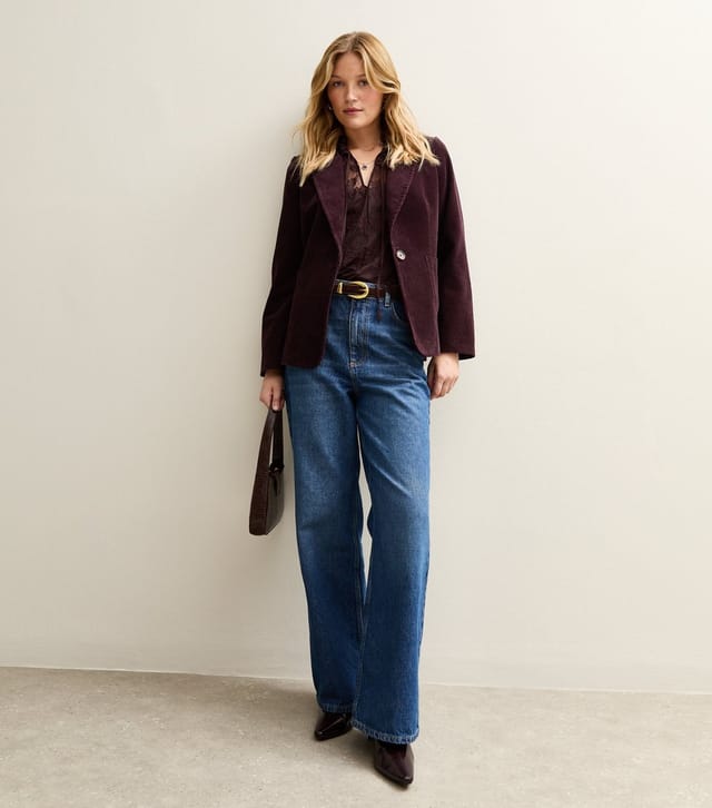New Look Women's Burgundy Corduroy Single Breasted Blazer New Look - 2