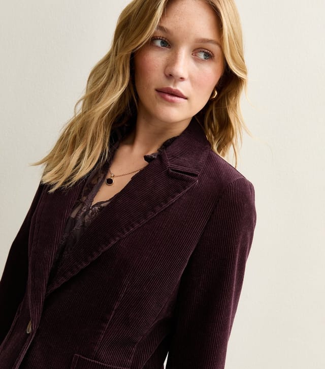 New Look Women's Burgundy Corduroy Single Breasted Blazer New Look - 3