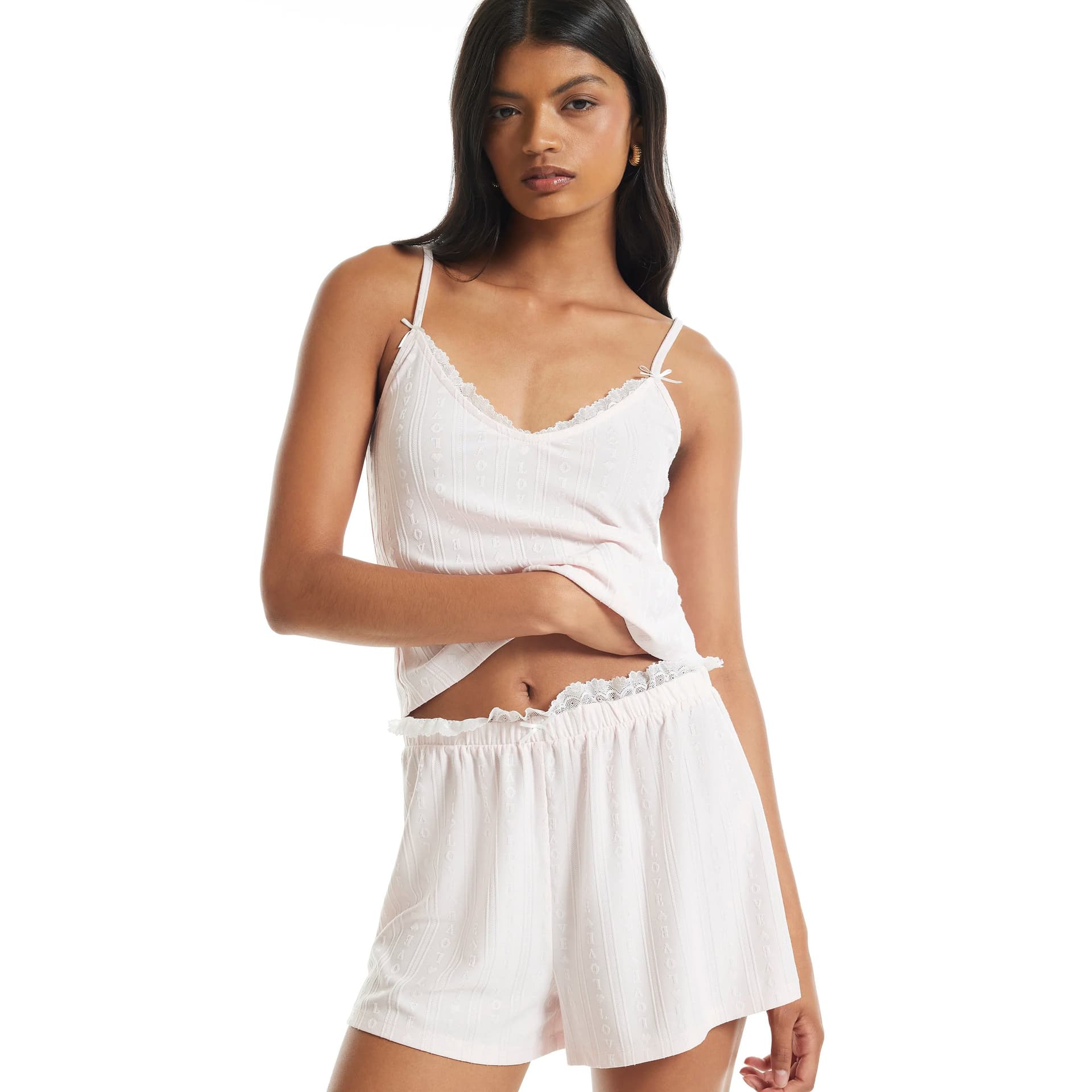 River Island River Island Womens Pink Cami And Shorts Embossed Pyjama Set