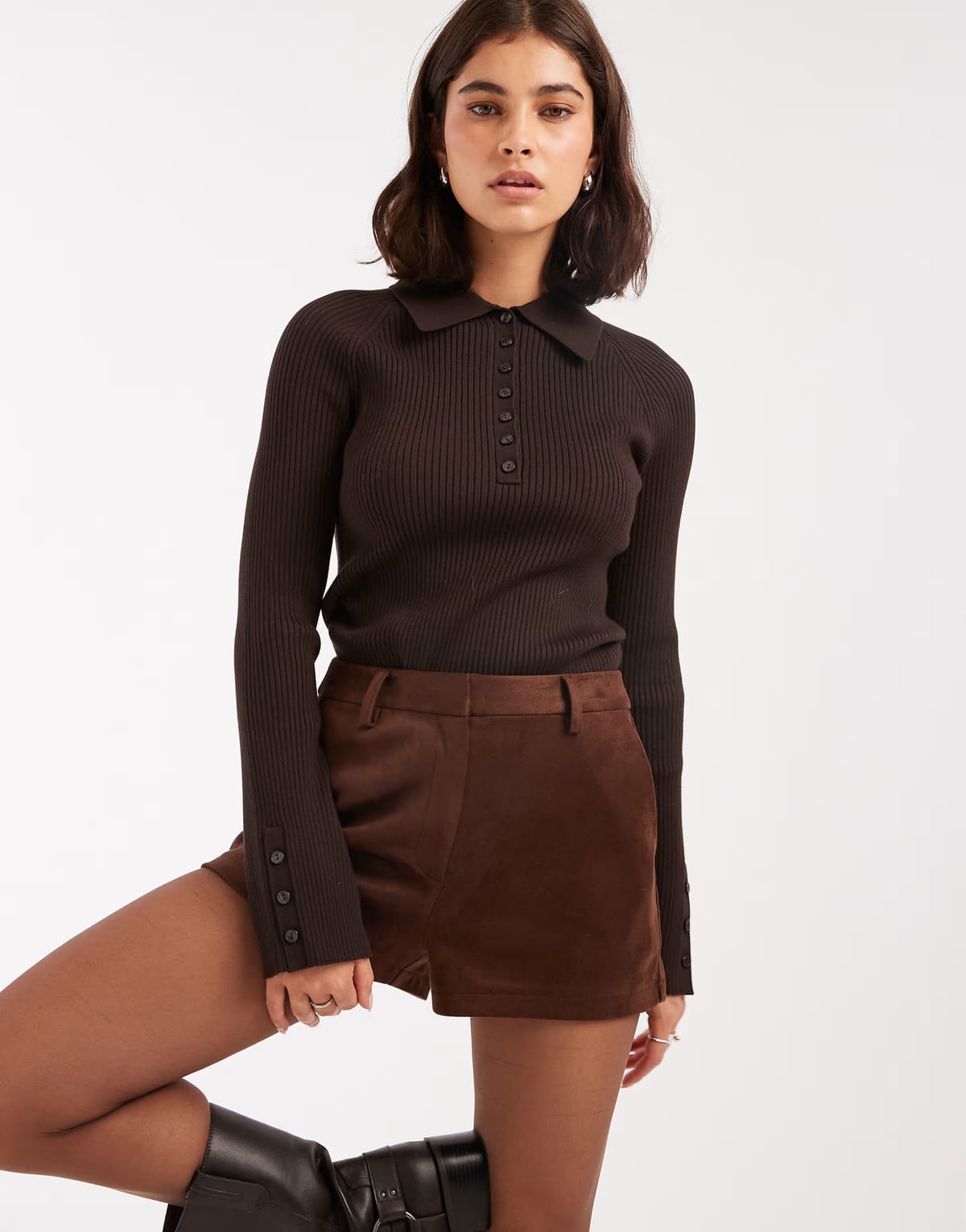 ASOS ASOS DESIGN suedette micro shorts in chocolate - 1