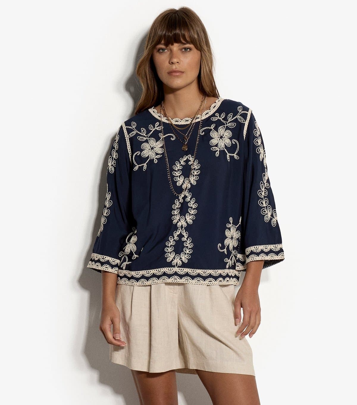 Apricot Women's Navy Embroidered Bell Sleeve Top Apricot New Look