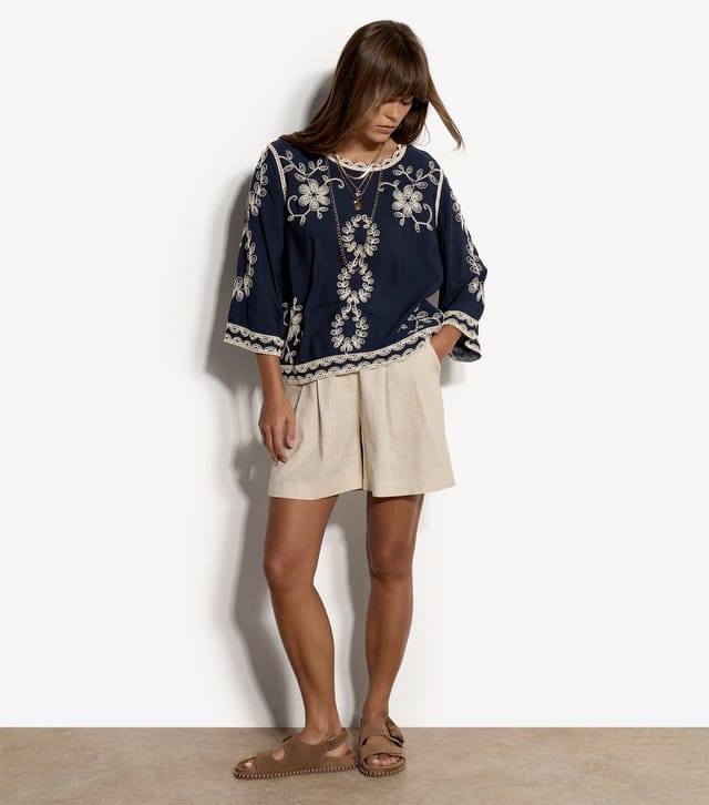 Apricot Women's Navy Embroidered Bell Sleeve Top Apricot New Look - 2