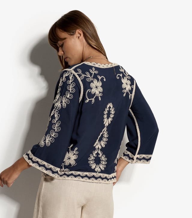 Apricot Women's Navy Embroidered Bell Sleeve Top Apricot New Look - 3