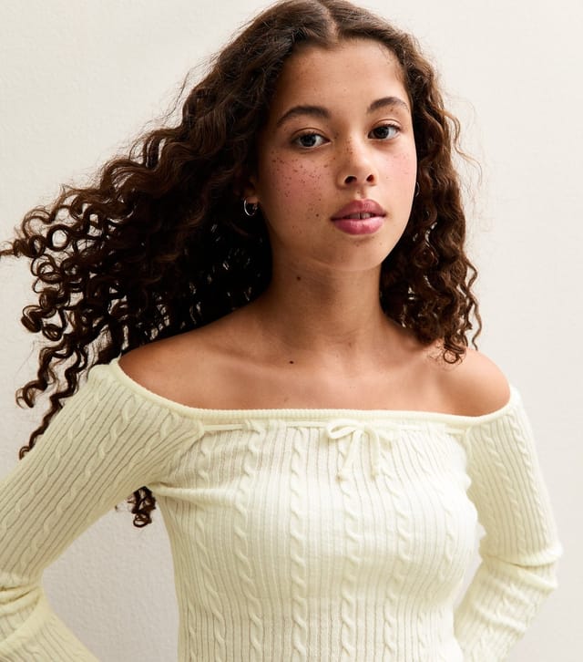 New Look Girls' Cream Cable Knit Bardot Jumper New Look - 2