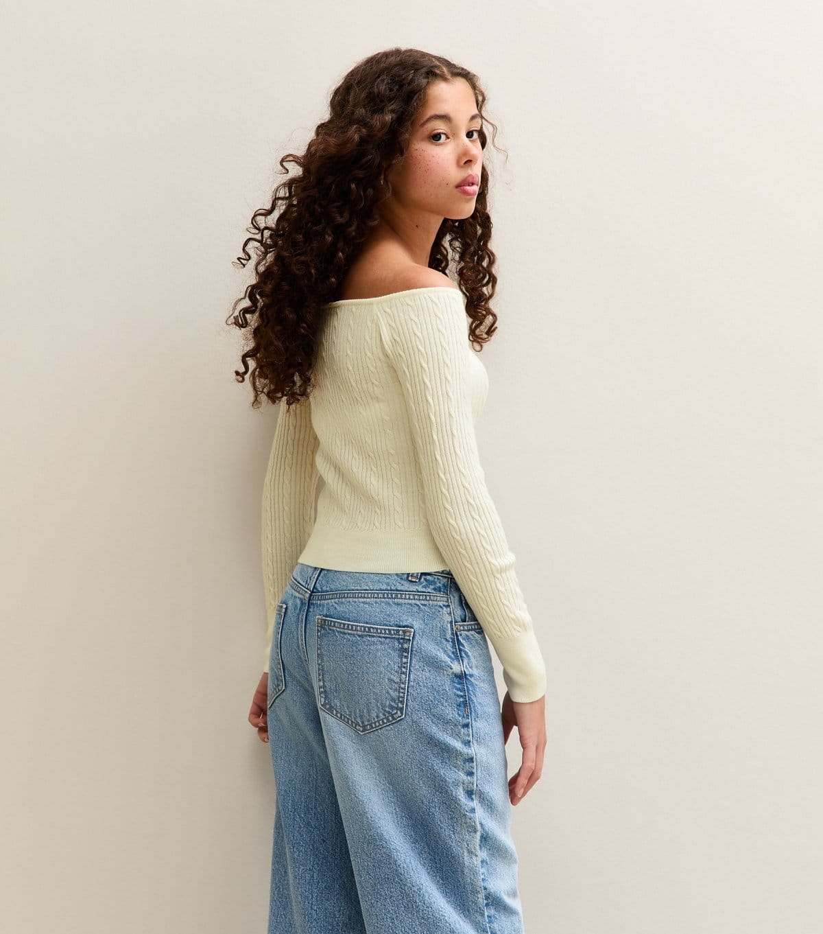 New Look Girls' Cream Cable Knit Bardot Jumper New Look - 4