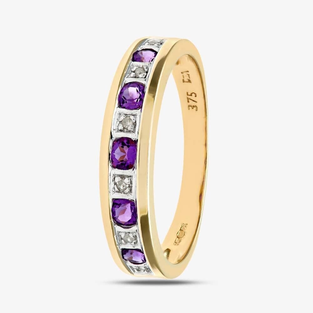 T.H.Baker T.H.Baker Women's 9ct Yellow Gold Amethyst & Diamond Channel Set Half Eternity Ring