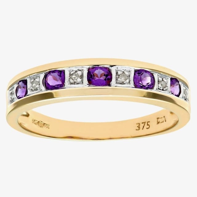 T.H.Baker T.H.Baker Women's 9ct Yellow Gold Amethyst & Diamond Channel Set Half Eternity Ring - 2