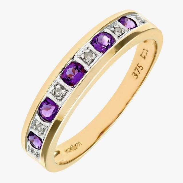 T.H.Baker T.H.Baker Women's 9ct Yellow Gold Amethyst & Diamond Channel Set Half Eternity Ring - 3