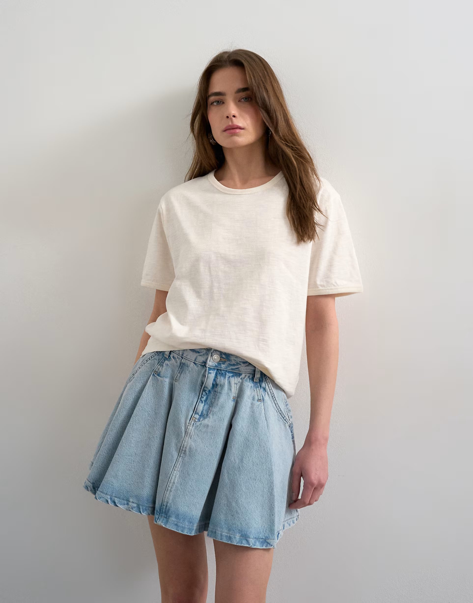 ASOS Topshop denim pleated full mini skirt in bleach - 1