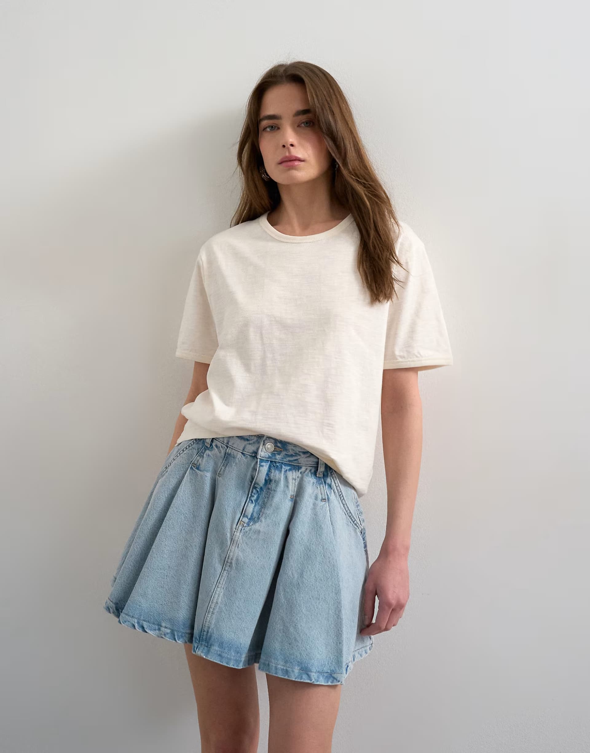 ASOS Topshop denim pleated full mini skirt in bleach