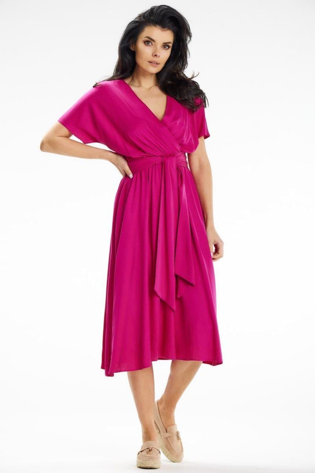 Love Lace Love Lace Women's Sash Waist Envelope Kimono Sleeve Midi Dress in Pink